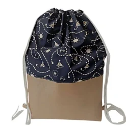 Turnbeutel, Rucksack mit Kunstleder maritim