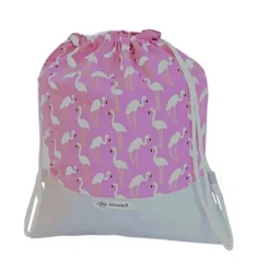 Turnbeutel Rucksack pink mit Flamingos aus Baumwolle & Kunstleder – ideal für Sport, Kita & Freizeit