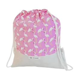 Turnbeutel Rucksack pink mit Flamingos aus Baumwolle & Kunstleder – ideal für Sport, Kita & Freizeit