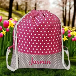 Turnbeutel, Rucksack pink mit Sterne, personalisierbar