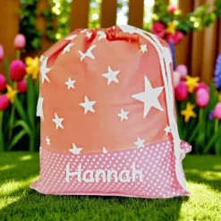 Turnbeutel, Rucksack rosa mit Sterne, personalisierbar