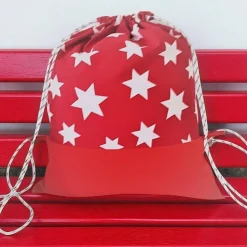 Turnbeutel, Rucksack rot mit Sterne, personalisierbar