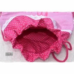 Turnbeutel-/Rucksack pink/weiß mit Doodlestickerei Bärenkopf und Wunschname