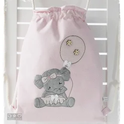 Turnbeutel/Rucksack rosa mit Doodlestickerei Elli Elefant und Wunschname