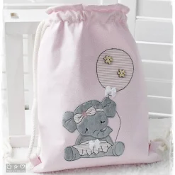 Turnbeutel/Rucksack rosa mit Doodlestickerei Elli Elefant und Wunschname