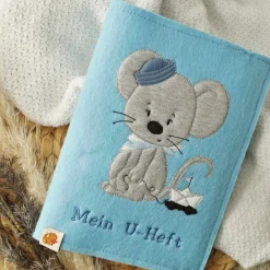 U-Heft-Hülle Maus mit praktischen Fächern Filz blau