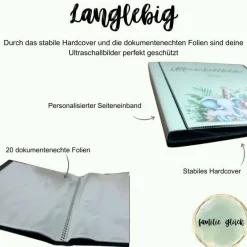 Ultraschallalbum personalisiert,  zur Aufbewahrung von Ultraschallfotos, Ultraschallbilder Mappe, Geschenk zur Geburt