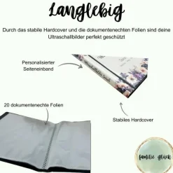 Ultraschallbilder Mappe lila Blumen – Personalisiertes Ultraschallalbum als Geschenk zur Schwangerschaft