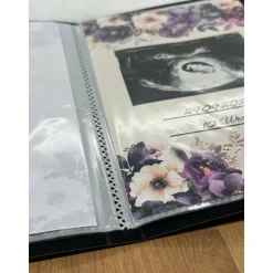 Ultraschallbilder Mappe lila Blumen – Personalisiertes Ultraschallalbum als Geschenk zur Schwangerschaft