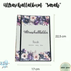 Ultraschallbilder Mappe lila Blumen – Personalisiertes Ultraschallalbum als Geschenk zur Schwangerschaft
