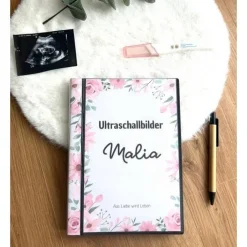 Ultraschallbilder Mappe rosa Blumen, Ultraschallalbum,Ultraschall Album, personalisierte Ultraschallbilder Aufbewahrung