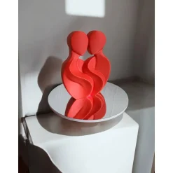 Umarmung der Liebe Skulptur | Modernes Paar Kunstwerk | Korallenrote minimalistische Tischdeko | Valentinstag Geschenk f