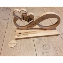 Unendlichkeitszeichen, Endlosschleife, Infinity Unikat aus Buchenholz personalisiertes Geschenk zur Hochzeit