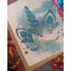 "Unicorn" Weihnachtskarte, aufklappbar mit Umschlag | handgemalt oder foliert