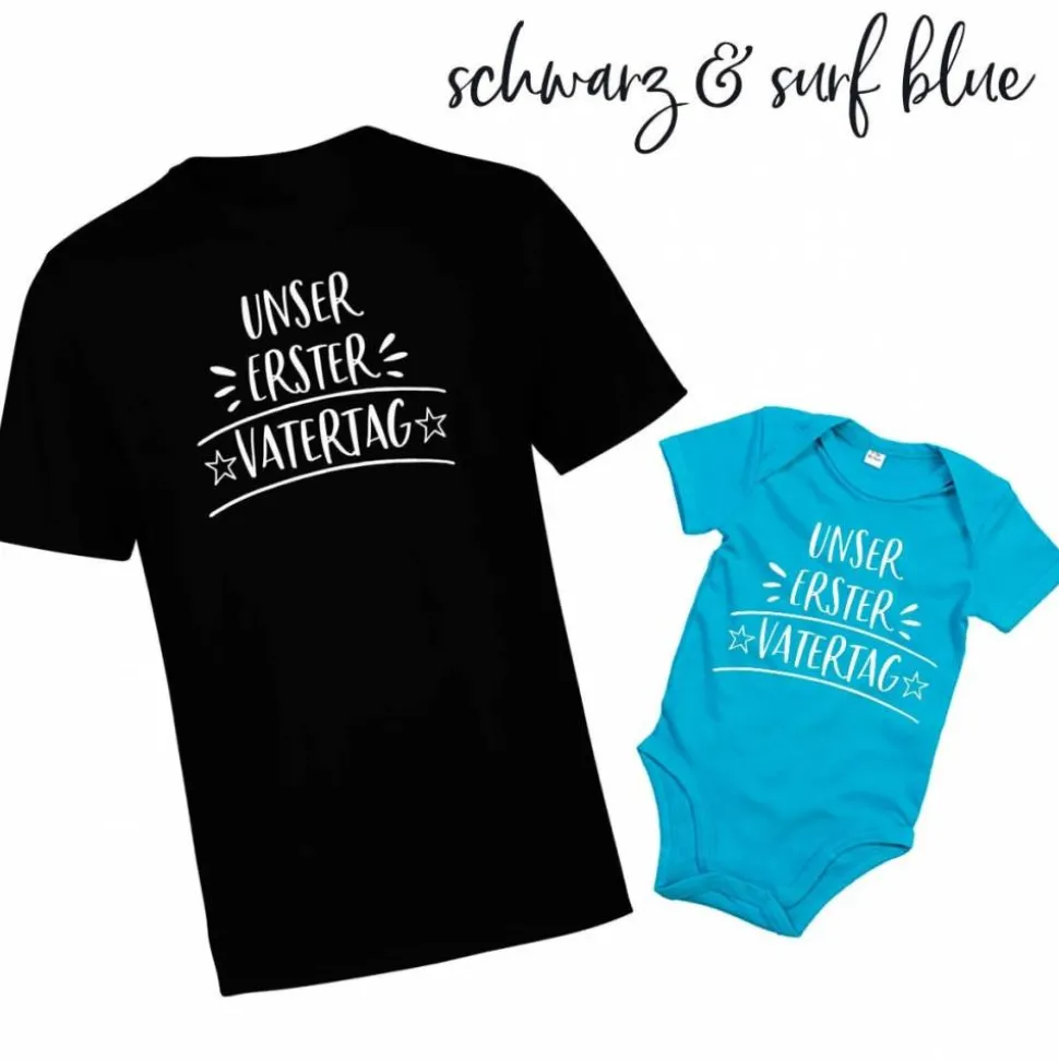 Unser erster Vatertag Vatertagsgeschenk Bodysuit Baby Body & Papa Shirt Papa und ich