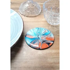 Untersetzer Fluid Art Blau Bronze mit Resinbeschichtung – stilvolle Deko