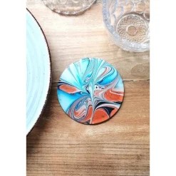 Untersetzer Fluid Art Blau Bronze mit Resinbeschichtung – stilvolle Deko
