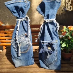 Upcycling Flaschenhülle aus Jeans – Handgemacht & Nachhaltig Geschenkverpackung Flaschentasche