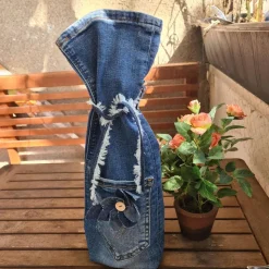 Upcycling Flaschenhülle aus Jeans – Handgemacht & Nachhaltig Geschenkverpackung Flaschentasche