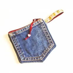 Upcycling Täschchen Jeanshosentasche + geblümter Jacquard, Geldtasche, Kopfhöhrertasche, Börse