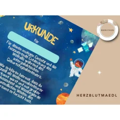 Urkunde als Mitgebsel für den Kindergeburtstag | Geschenktüte für Kinder | Rakete | Weltall | Weltraumparty