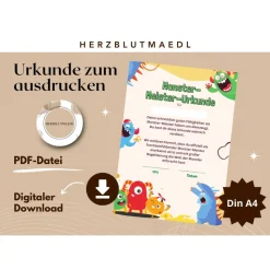 Urkunde Monster | Monsterparty | Monster Urkunden A4 | Urkunden ausdrucken | Kindergeburtstag | Mitgebsel Kinder