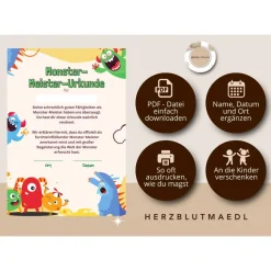 Urkunde Monster | Monsterparty | Monster Urkunden A4 | Urkunden ausdrucken | Kindergeburtstag | Mitgebsel Kinder