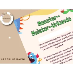 Urkunde Monster | Monsterparty | Monster Urkunden A4 | Urkunden ausdrucken | Kindergeburtstag | Mitgebsel Kinder
