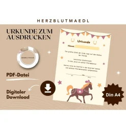 Urkunde Pferd | Pferdeparty | Pferdemensch Urkunden A4 | Urkunden ausdrucken | Kindergeburtstag | Mitgebsel Kindergeburt