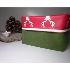 Utensilo "Renna" aus Baumwolle/ Wachstuch grün/ rot