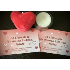 Valentinsglas, Sprücheglas, Freundschaftsgeschenk - Dekoglas mit 24 Sprüchen und mit Beleuchtung