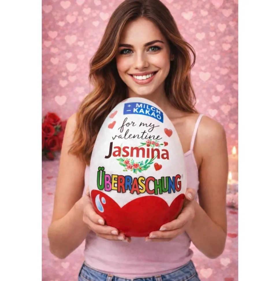 Valentinstag Geschenk personalisiertes XXL Überraschungsei | Ü-Ei mit Namen | Geschenk für Sie & Ihn