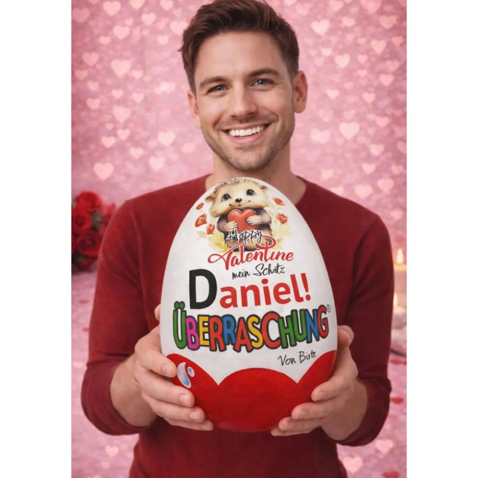 Valentinstag Geschenk personalisiertes XXL Überraschungsei | Ü-Ei mit Namen | Geschenk für Sie & Ihn