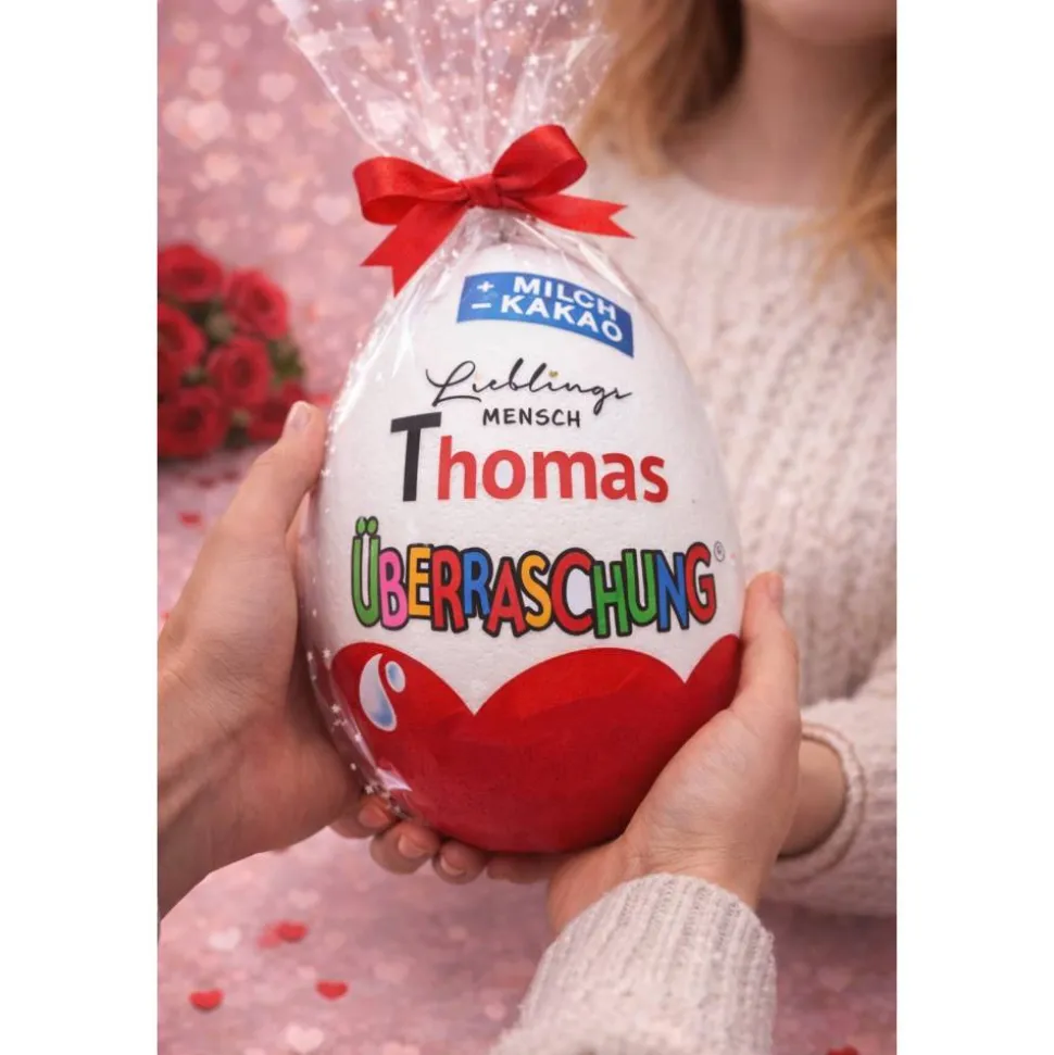 Valentinstag Geschenk personalisiertes XXL Überraschungsei | Ü-Ei mit Namen | Geschenk für Sie & Ihn