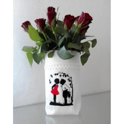 Vasenhusse Lichtbeutel Geschenkbeutel der erste Kuss GESTICKT Leinen