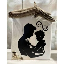 Vater Geschenk personalisiert – Maritime Deko Holzhäuser mit Gravur & Treibholz, Unikat 20x14x4 cm