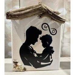 Vater Geschenk personalisiert – Maritime Deko Holzhäuser mit Gravur & Treibholz, Unikat 20x14x4 cm