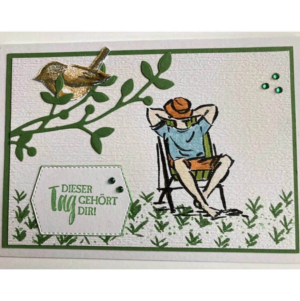 Vatertagskarte Geburtstagskarte mit Liegestuhl auf Wiese