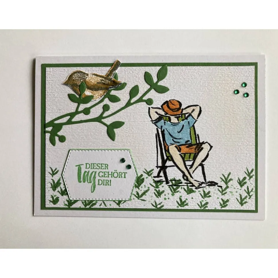 Vatertagskarte Geburtstagskarte mit Liegestuhl auf Wiese