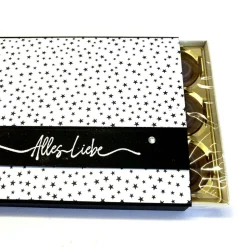 Verpackung für Haselnuss-Konfekt mit Karamell-Schokolade, mit Glückwunschkarte – Handgemachte Verpackung, 2 Stück Set