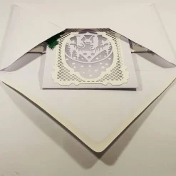 Versandfertige Elegante Teelichtkarte Aufstellkarte Krippe Weihnachtskarte mit Effektfolie, weiß-grün, Handarbeit