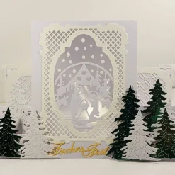 Versandfertige Elegante Teelichtkarte Aufstellkarte Krippe Weihnachtskarte mit Effektfolie, weiß-grün, Handarbeit