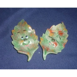 Verschiedene Blätter mit lustigem Gesicht ,Keramik Herbstdeco,