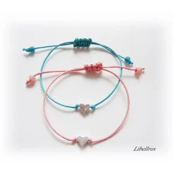 Verstellbares Freundschaftsarmband mit Herz - Jungessellenabschied, Hochzeit, Geschenk Freundin,Trauzeugin - modisch,trendy,zart,verspielt - oliv,dunkeltürkis,apricot,rosa