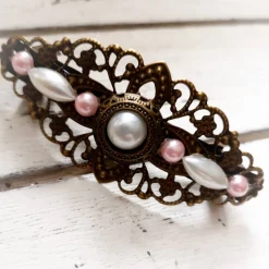 verzierte Haarspange, Vintage-Stil, Haarschmuck,Hochzeit, Fest, Kommunion,Blumen, Rosen, Cabochon, bronze, 1002