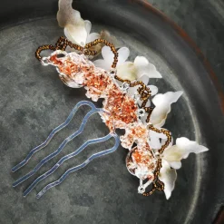 verzierter Haarkamm, silber-weiss, Brautschmuck, festlich