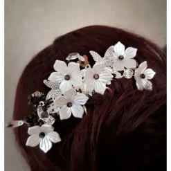 verzierter Haarkamm, silber-weiss, Brautschmuck, festlich