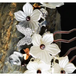 verzierter Haarkamm, silber-weiss, Brautschmuck, festlich