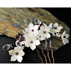 verzierter Haarkamm, silber-weiss, Brautschmuck, festlich