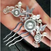 verzierter Haarkamm, silber-weiss, Brautschmuck, festlich